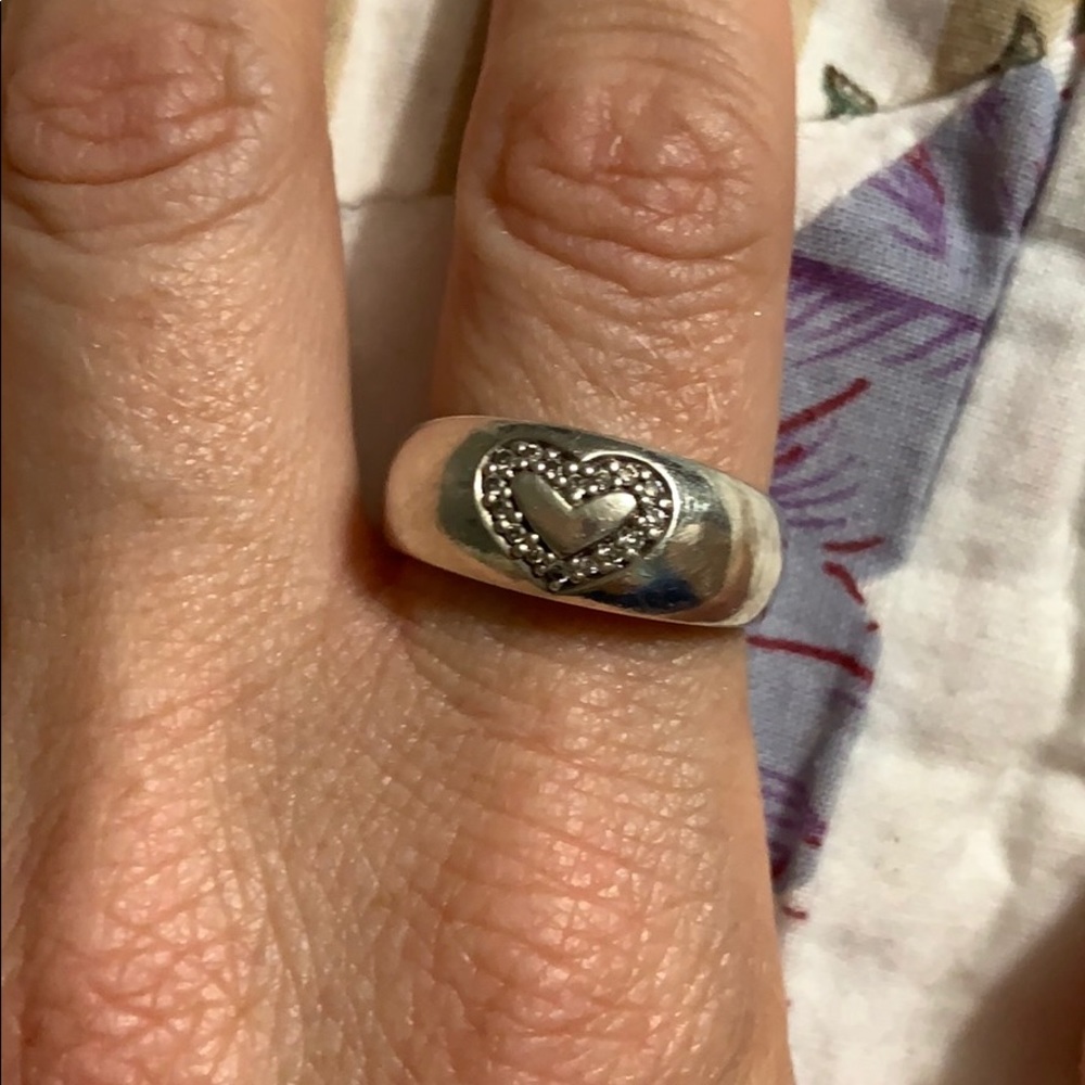 Sterling silver diamond heart ring